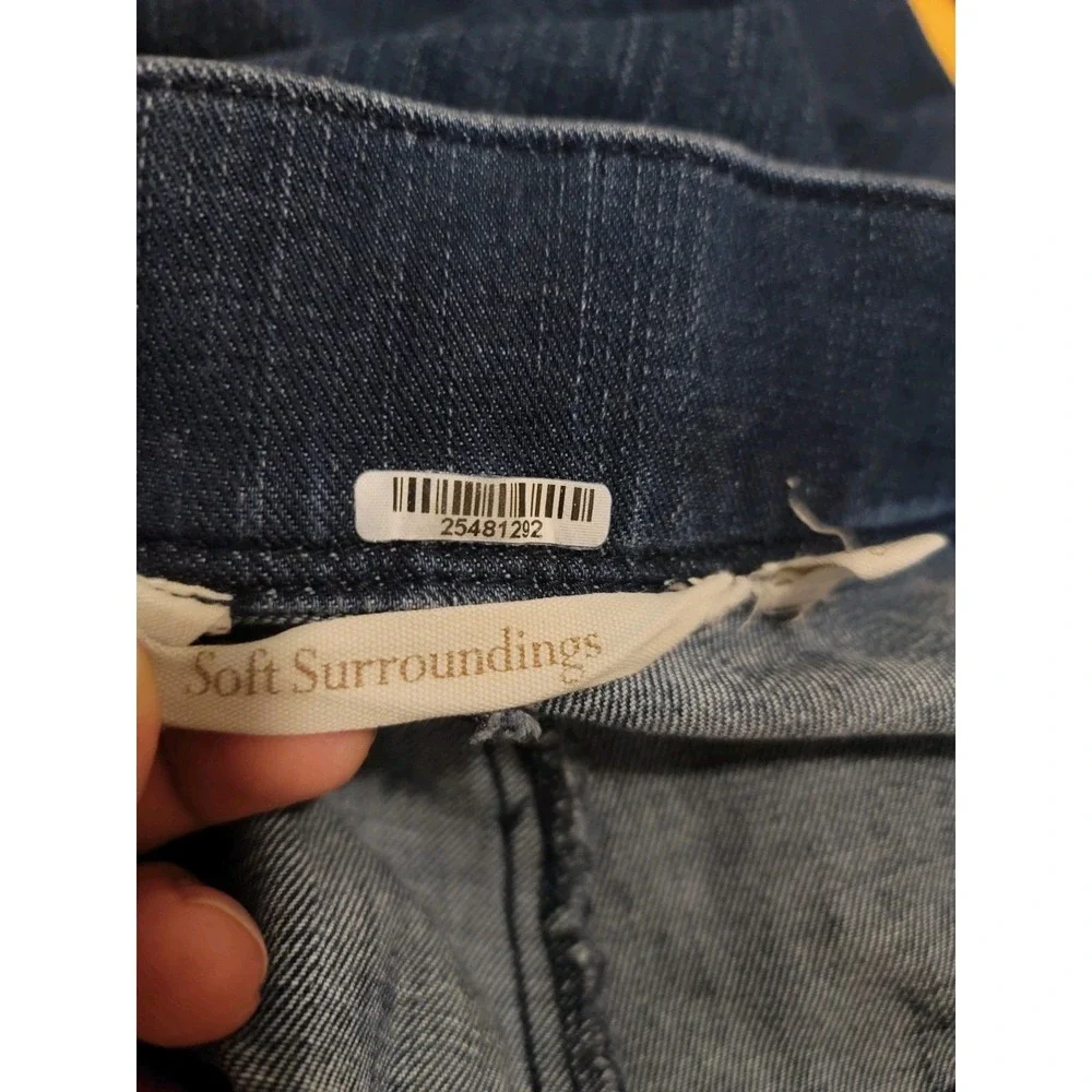 SOFT SURROUNDINGS Women Sz M Side Button Wide Leg Crop Denim Jeans Elastic Waist